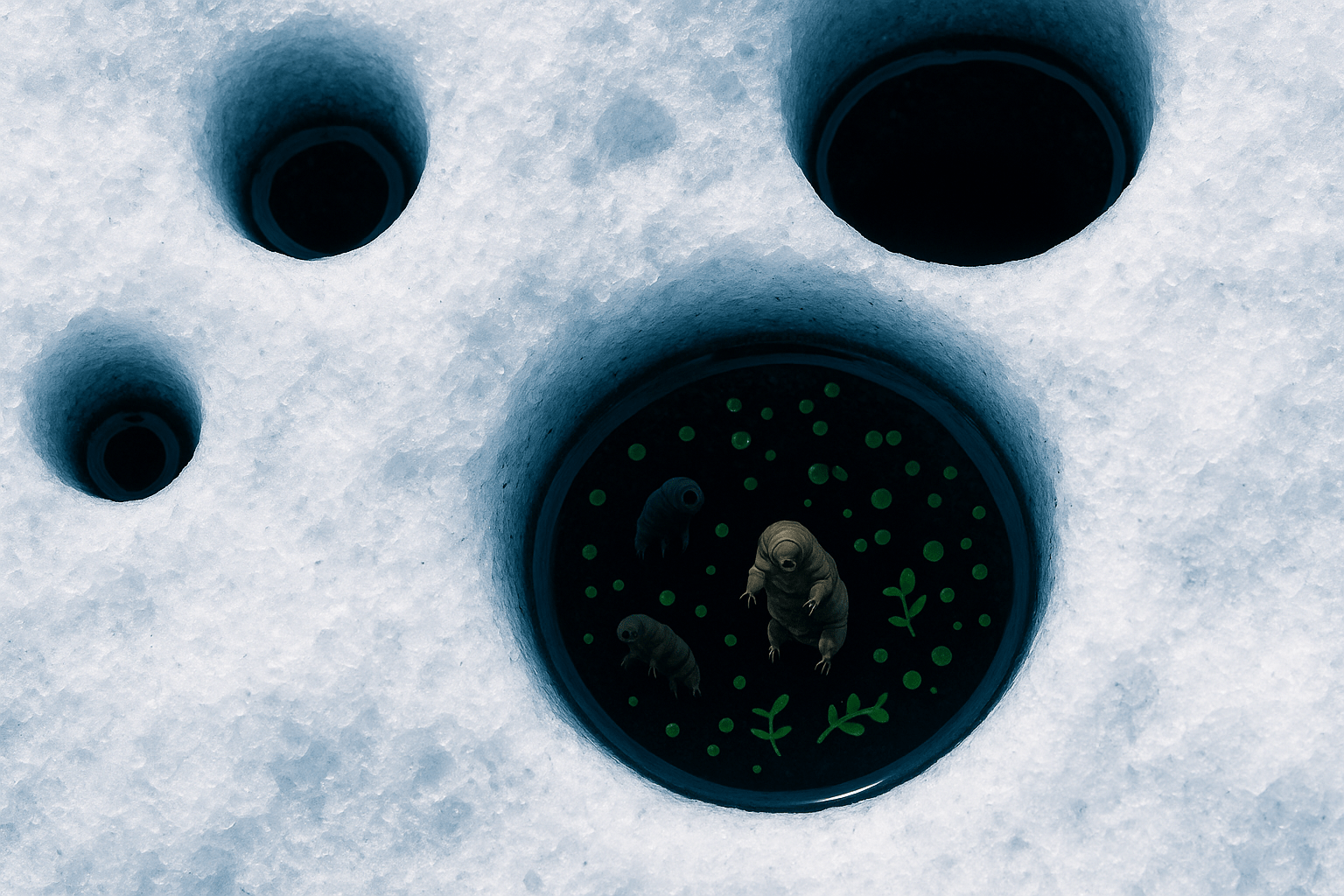 Cryoconite Holes: Glacial Micro-Worlds